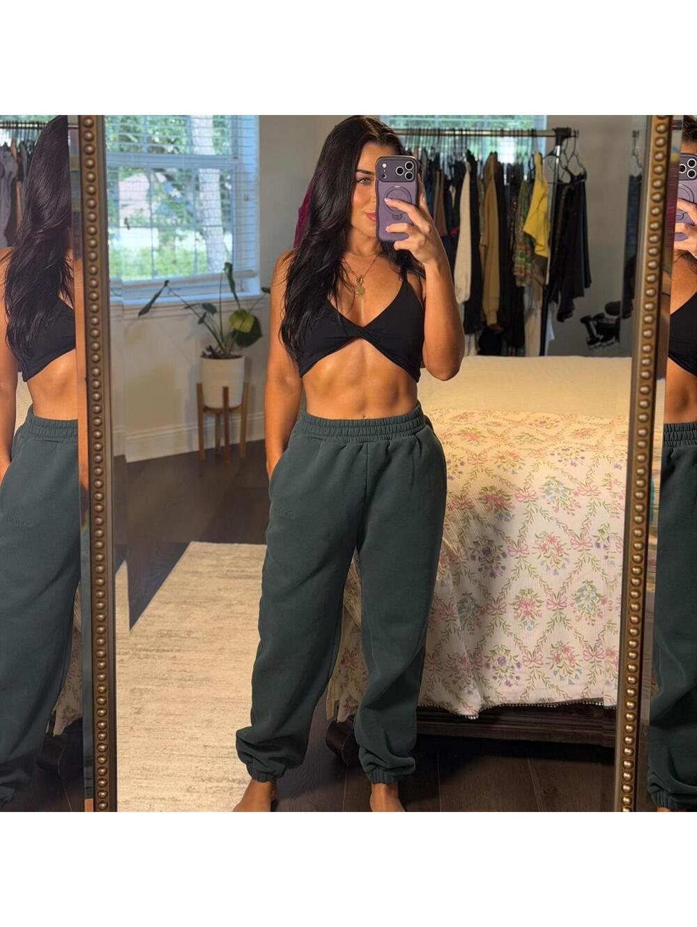 Cozy Oversized Jogger Sweatpants Forest Green Lounge Athleisure Garage Small
